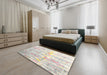 Contemporary Tan Brown Gold Modern Rug in a Bedroom, con2262