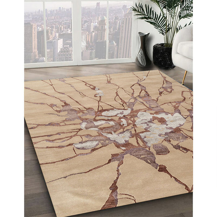 Contemporary Orange Brown Modern Rug in Family Room, con2263