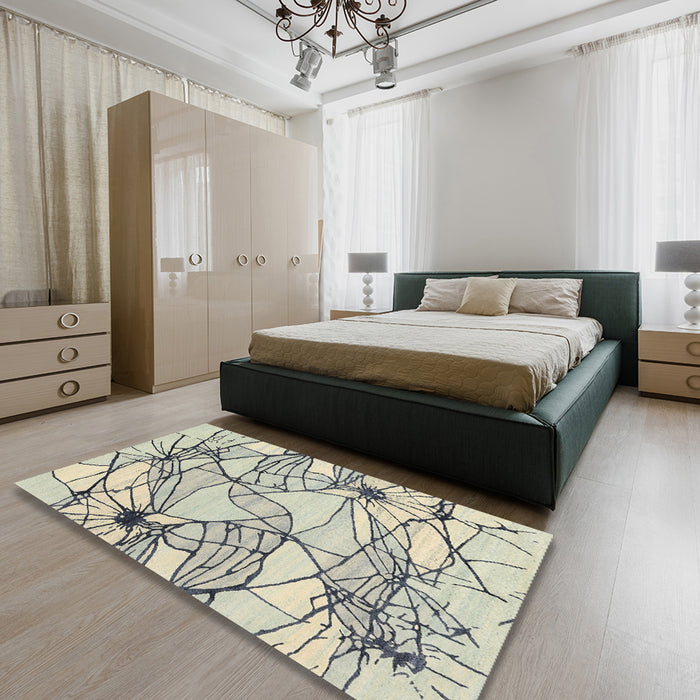 Contemporary Sage Green Modern Rug in a Bedroom, con2273
