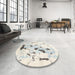 Round Contemporary Champagne Beige Solid Rug in a Office, con2274