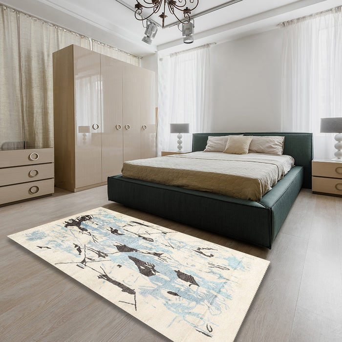 Machine Washable Contemporary Champagne Beige Rug in a Bedroom, wshcon2274