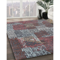 Contemporary Rosy Purple Patchwork Rug in Family Room, con2276