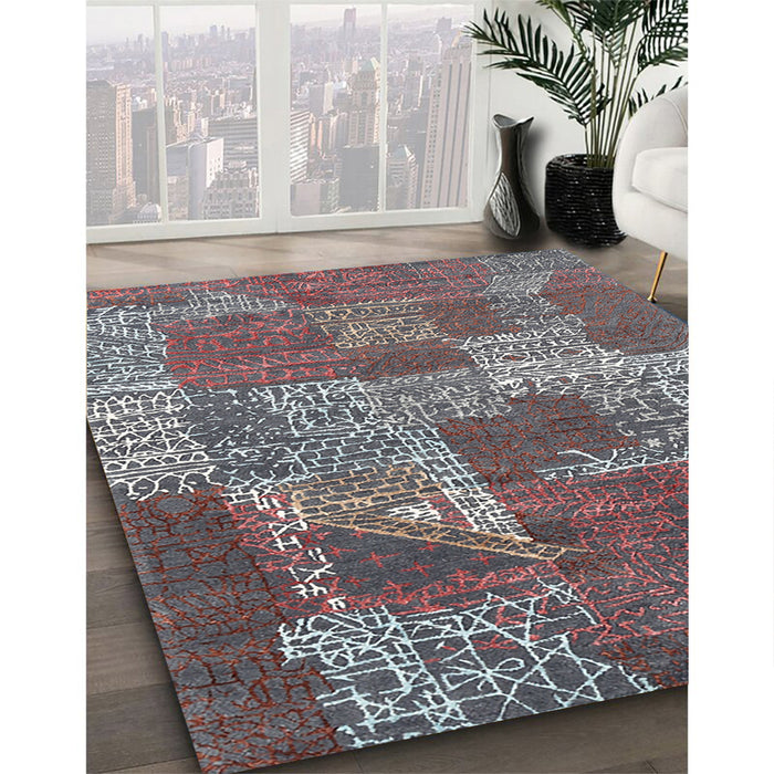 Contemporary Rosy Purple Patchwork Rug in Family Room, con2276