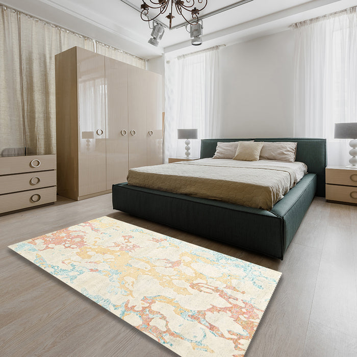 Contemporary Brown Modern Rug in a Bedroom, con2277