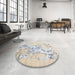 Round Machine Washable Contemporary Sage Green Rug in a Office, wshcon2278