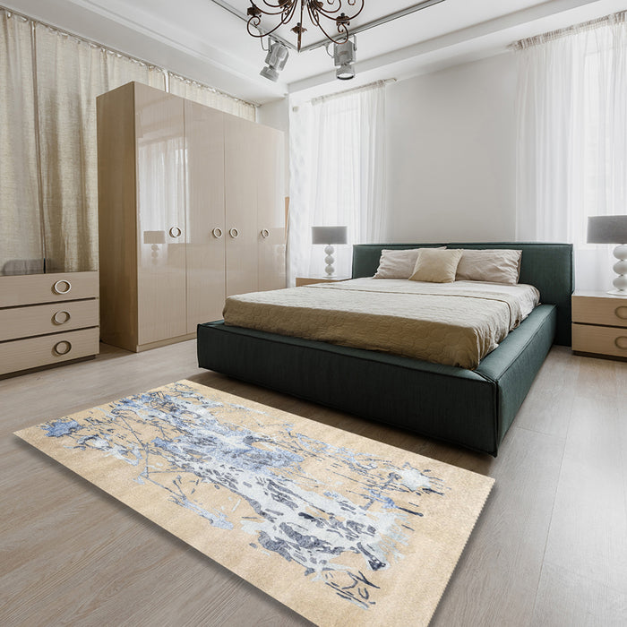 Contemporary Sage Green Modern Rug in a Bedroom, con2278