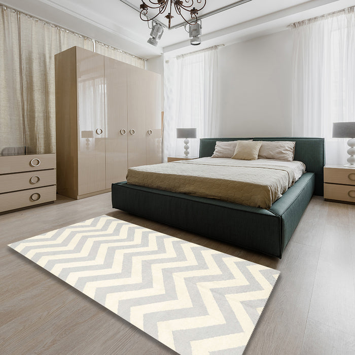 Machine Washable Contemporary Dark White Beige Rug in a Bedroom, wshcon2280