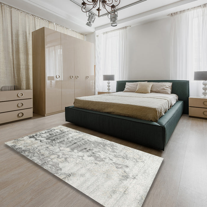 Contemporary Dark Gray Modern Rug in a Bedroom, con2284
