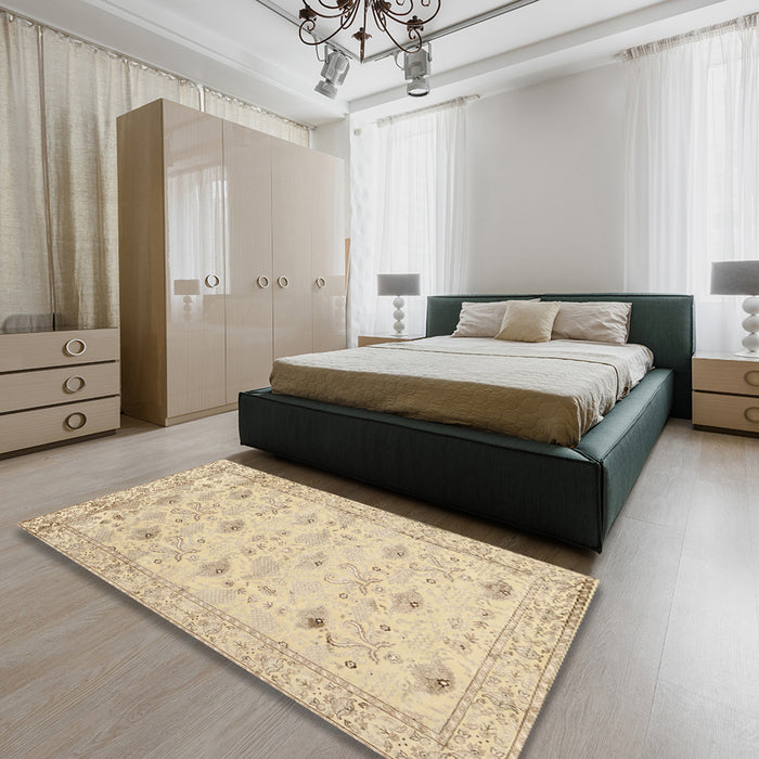Machine Washable Contemporary Brown Gold Rug in a Bedroom, wshcon2286