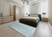 Contemporary Koi Blue Modern Rug in a Bedroom, con2288