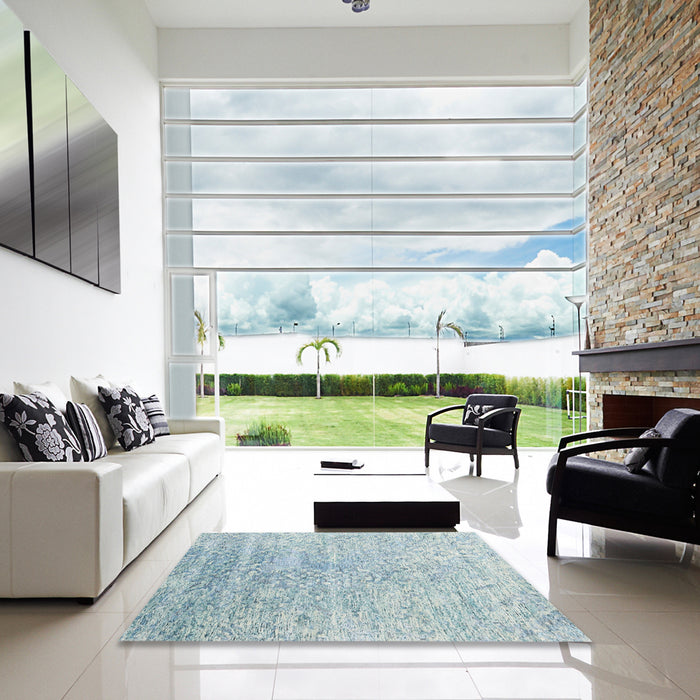 Square Machine Washable Contemporary Koi Blue Rug in a Living Room, wshcon2288