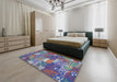 Contemporary Dark Gray Patchwork Rug in a Bedroom, con2289