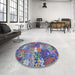 Round Contemporary Dark Gray Patchwork Rug in a Office, con2289