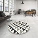 Round Machine Washable Contemporary Carbon Gray Rug in a Office, wshcon2294