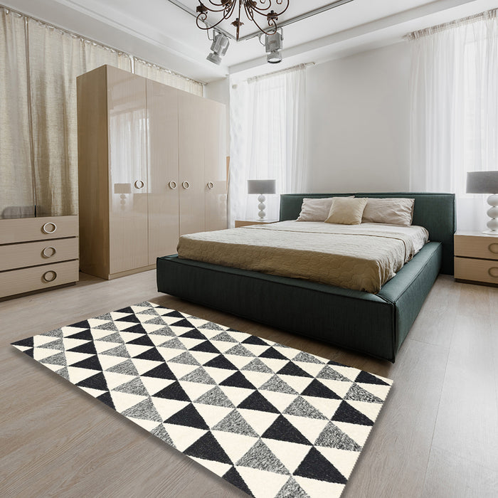 Contemporary Carbon Gray Modern Rug in a Bedroom, con2294