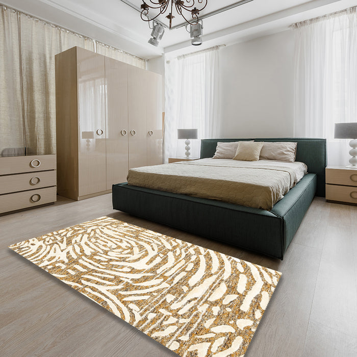 Contemporary Blanched Almond Beige Modern Rug in a Bedroom, con2295
