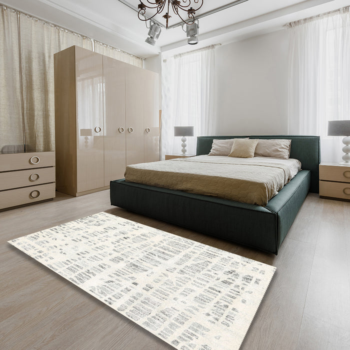 Machine Washable Contemporary Soft Ivory Beige Rug in a Bedroom, wshcon2297