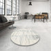 Round Contemporary Soft Ivory Beige Solid Rug in a Office, con2298