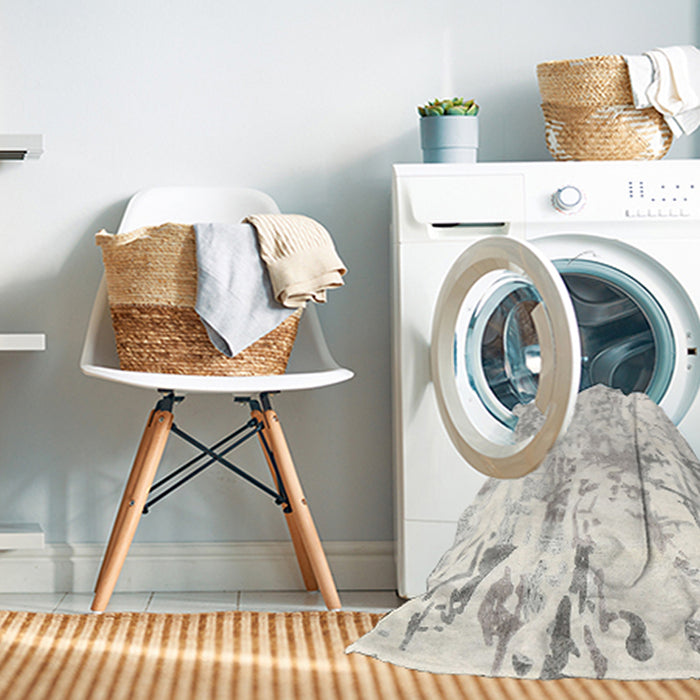 Machine Washable Contemporary Soft Ivory Beige Rug in a Washing Machine, wshcon2299