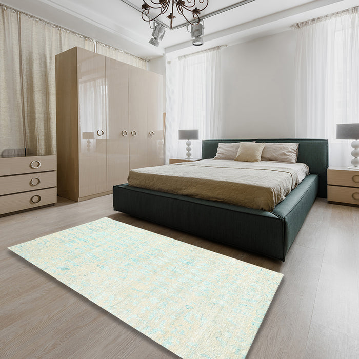 Machine Washable Contemporary Light Rose Green Rug in a Bedroom, wshcon2300