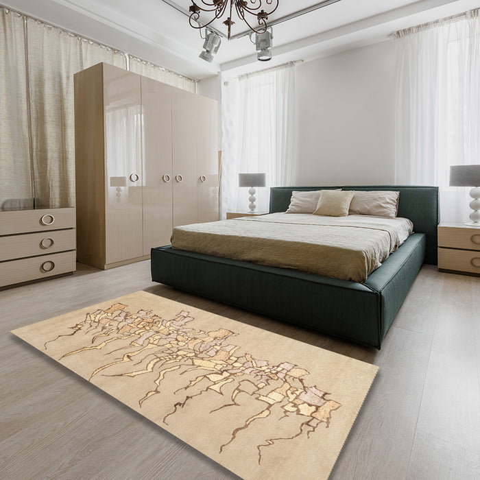 Contemporary Sand Brown Modern Rug in a Bedroom, con2301