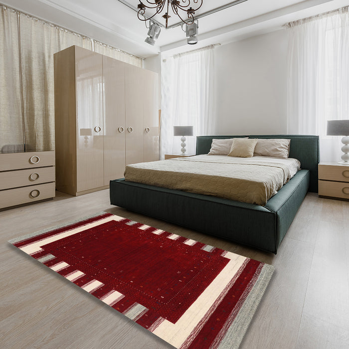 Contemporary Light French Beige Brown Modern Rug in a Bedroom, con2313