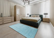 Contemporary Sky Blue Modern Rug in a Bedroom, con2314