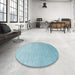 Round Contemporary Sky Blue Modern Rug in a Office, con2314