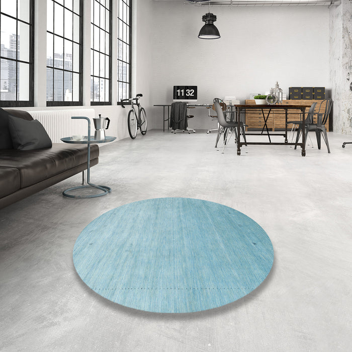 Round Machine Washable Contemporary Sky Blue Rug in a Office, wshcon2314