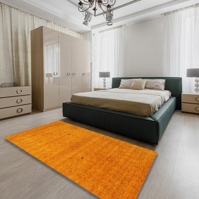 Machine Washable Contemporary Orange Red Rug in a Bedroom, wshcon2315