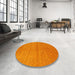 Round Machine Washable Contemporary Orange Red Rug in a Office, wshcon2315