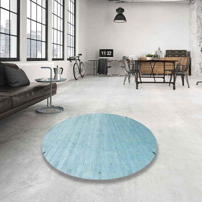 Round Machine Washable Contemporary Sky Blue Rug in a Office, wshcon2318