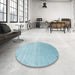 Round Contemporary Sky Blue Modern Rug in a Office, con2318