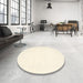 Round Machine Washable Contemporary Moccasin Beige Rug in a Office, wshcon2322