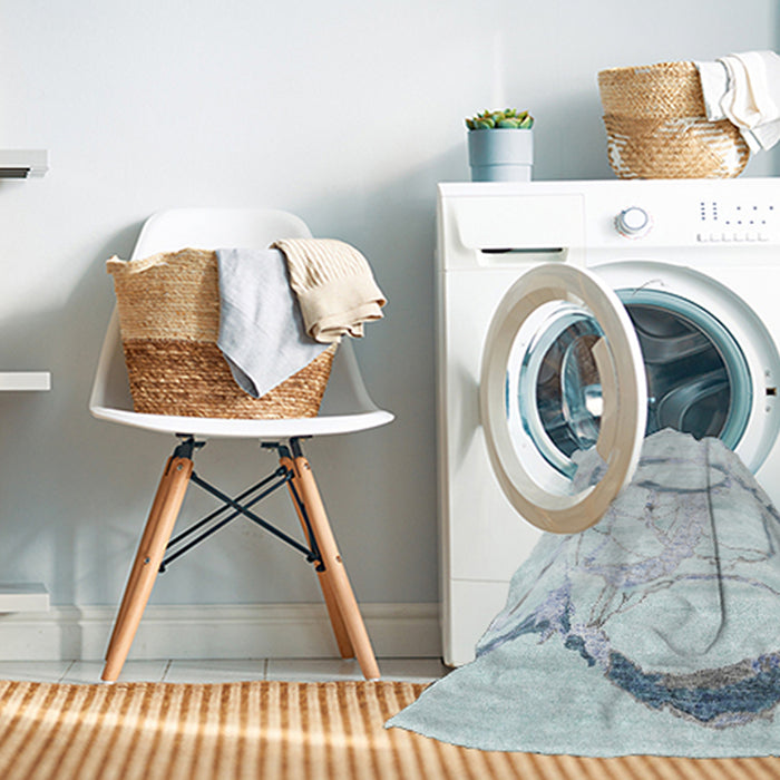 Machine Washable Contemporary Pale Blue Lily Blue Rug in a Washing Machine, wshcon2333