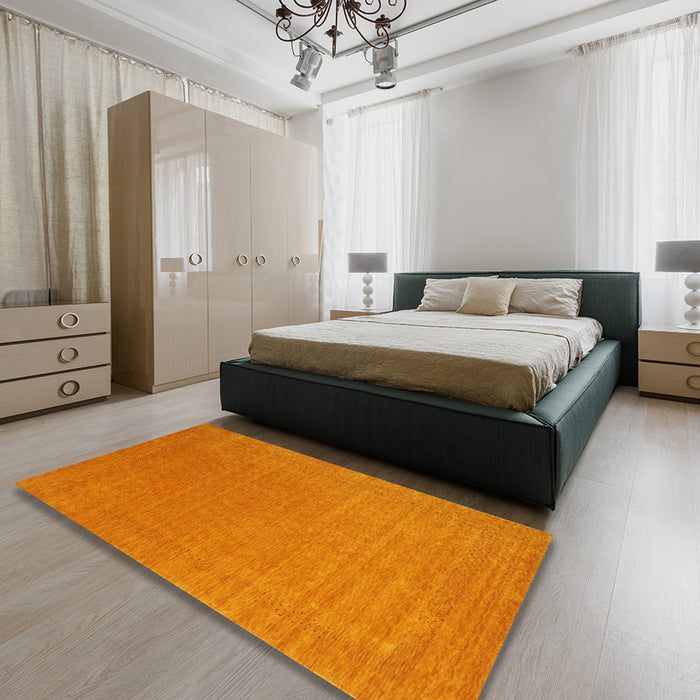 Machine Washable Contemporary Orange Red Rug in a Bedroom, wshcon2334