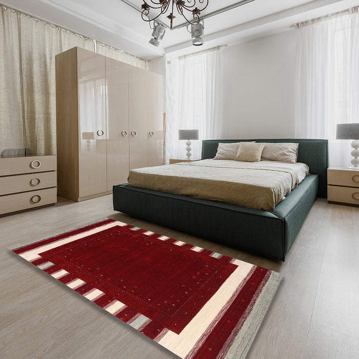 Machine Washable Contemporary Cranberry Red Rug in a Bedroom, wshcon2335