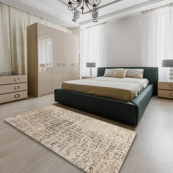 Contemporary Brown Modern Rug in a Bedroom, con2336