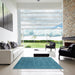 Square Contemporary Blue Ivy Blue Modern Rug in a Living Room, con2337