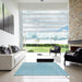 Square Contemporary Sky Blue Modern Rug in a Living Room, con2338