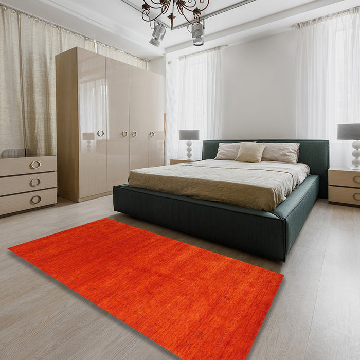 Contemporary Red Modern Rug in a Bedroom, con2342