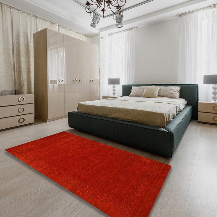 Machine Washable Contemporary Neon Red Rug in a Bedroom, wshcon2357