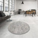 Round Contemporary Pale Silver Gray Modern Rug in a Office, con2361