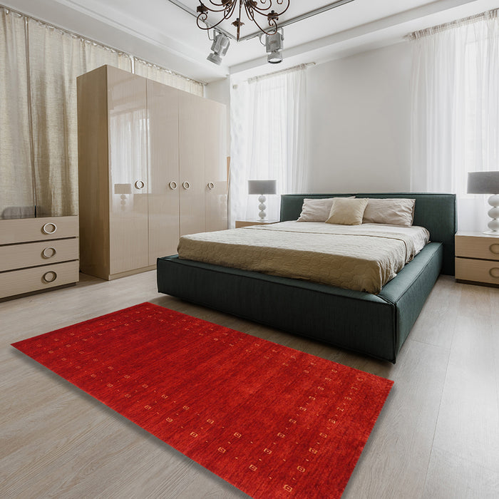 Contemporary Red Modern Rug in a Bedroom, con2362