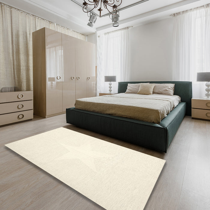 Contemporary Blanched Almond Beige Solid Rug in a Bedroom, con2381