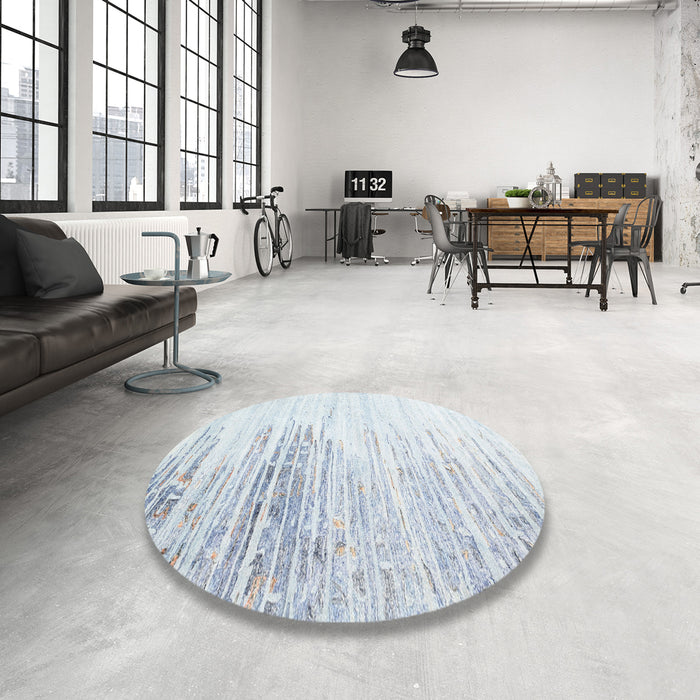 Round Machine Washable Contemporary Light Steel Blue Rug in a Office, wshcon2383