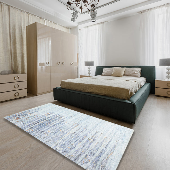 Contemporary Light Steel Blue Modern Rug in a Bedroom, con2383