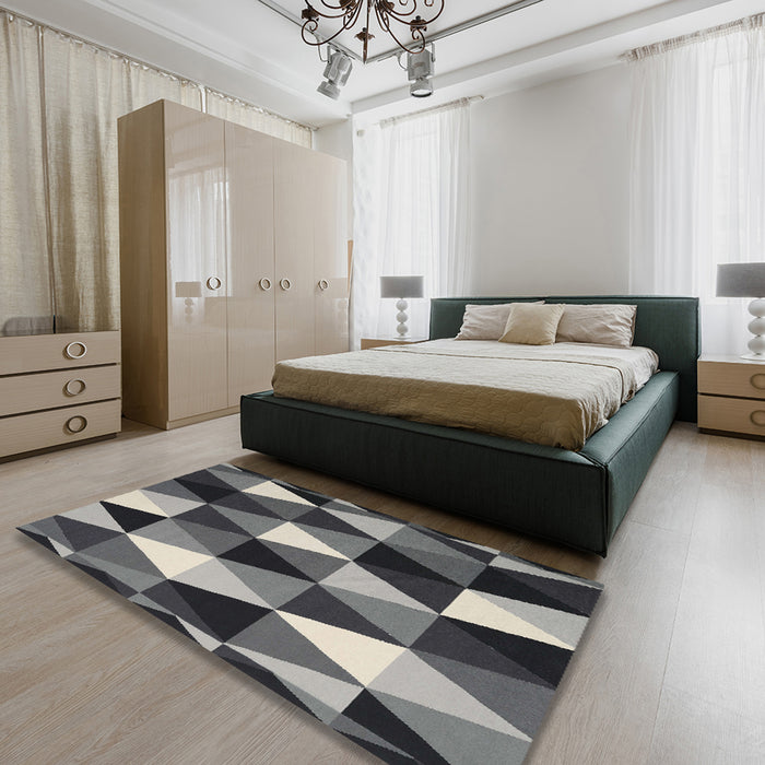 Machine Washable Contemporary Dark Gray Rug in a Bedroom, wshcon2385