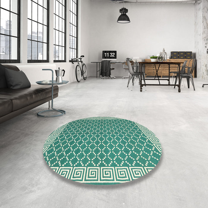 Round Contemporary Blue Green Modern Rug in a Office, con2392