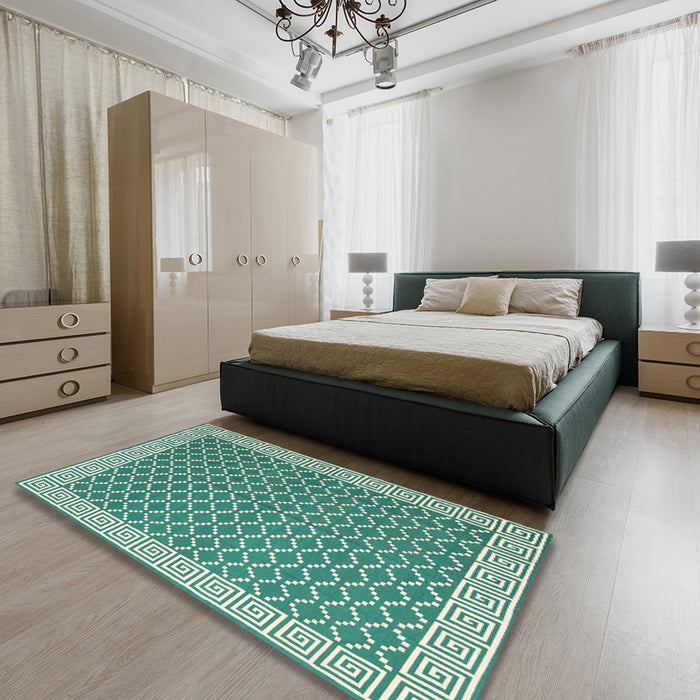 Machine Washable Contemporary Blue Green Rug in a Bedroom, wshcon2392